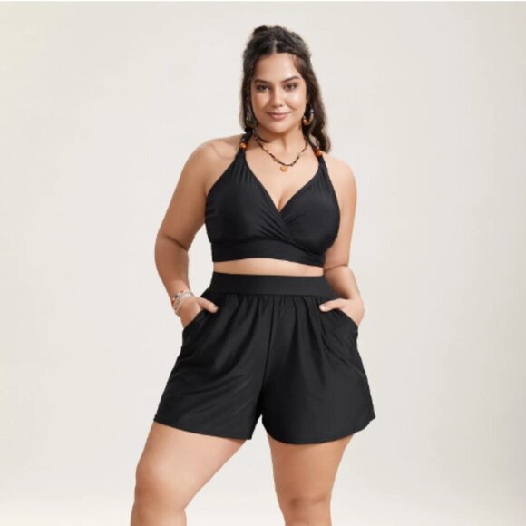 BloomChic High Waisted Pockets Solid Pleated Swim Bottom - Picture 3 of 4